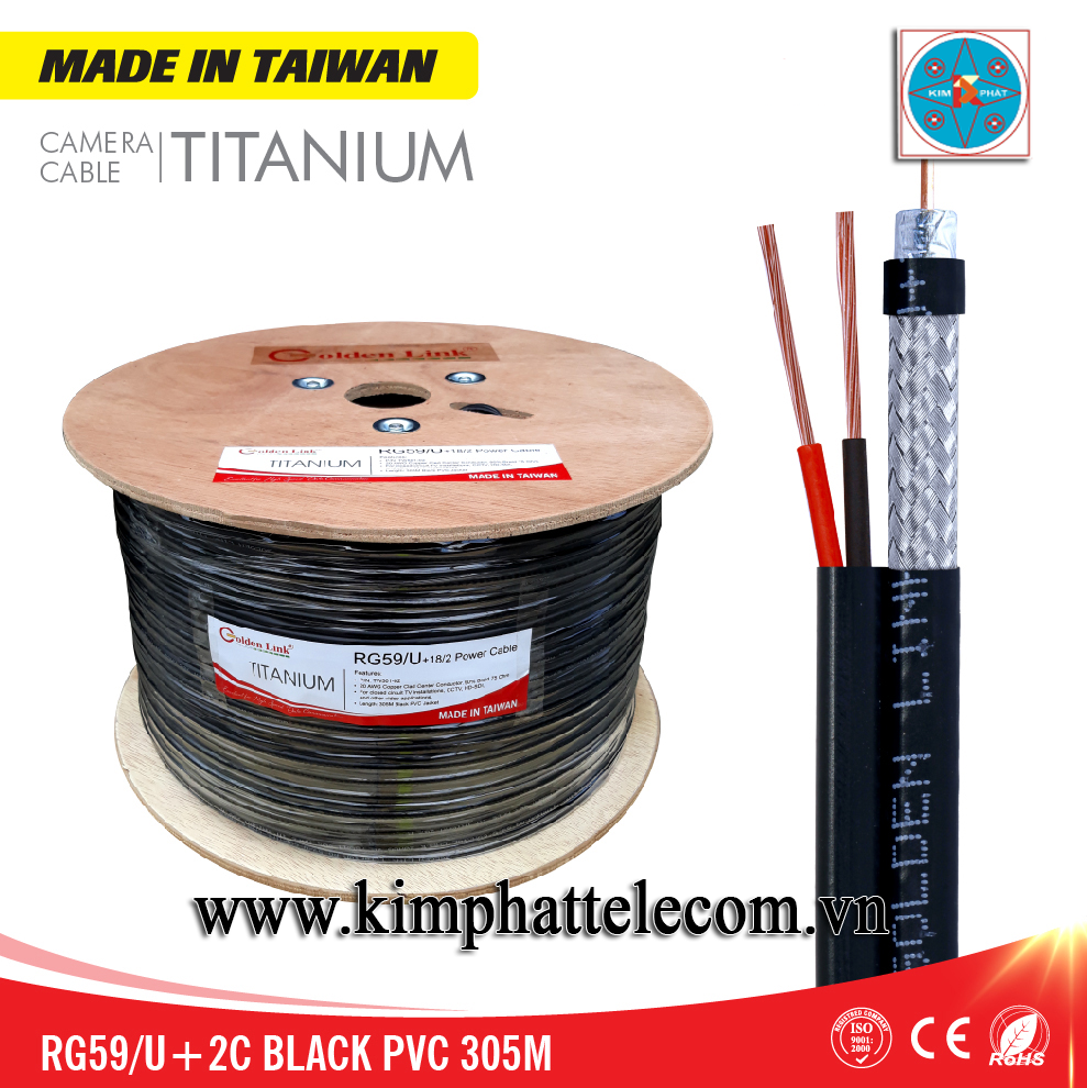 Cáp Đồng Trục CCTV RG6/U+2C MADE IN TAIWAN có dây nguồn