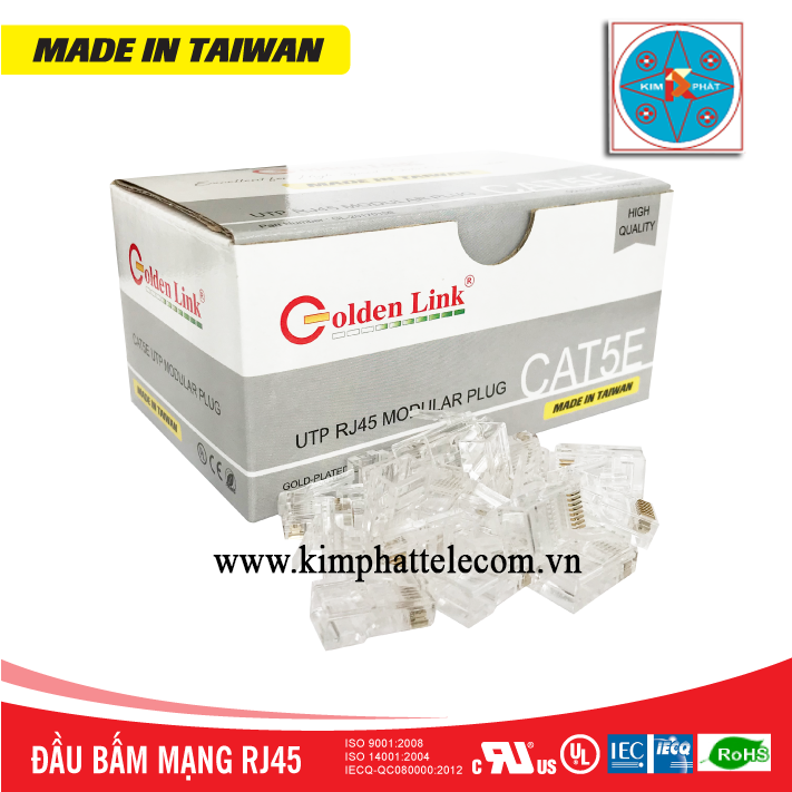GOLDENLINK  PLATINUM Modular Plug, RJ45, UTP Cat5 port, 8P8C, 100pcs/bag.